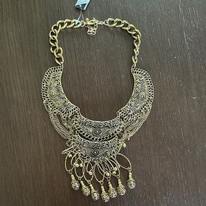 Adjustable Elegant Brushed Gold Statement Necklace